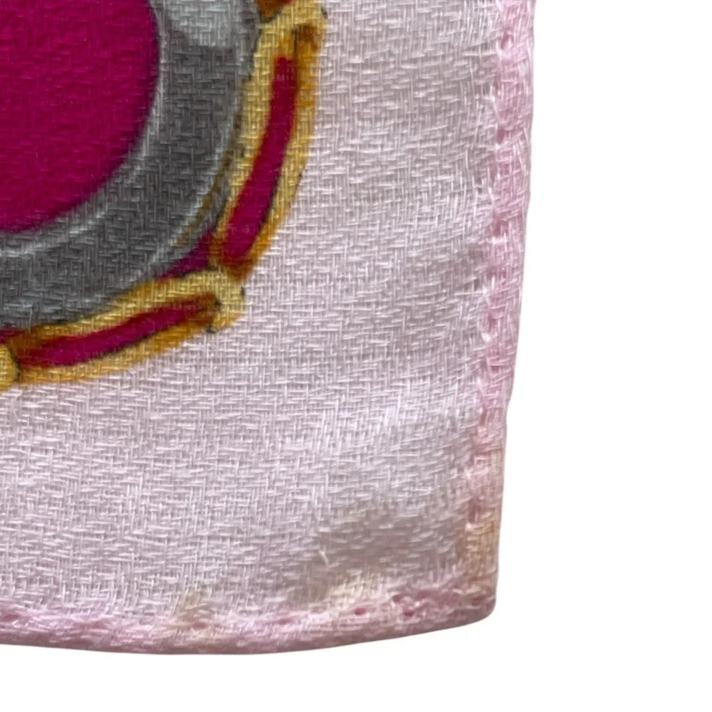 Authentic Celine Vintage Pink and Gold Patterned Silk Handkerchief